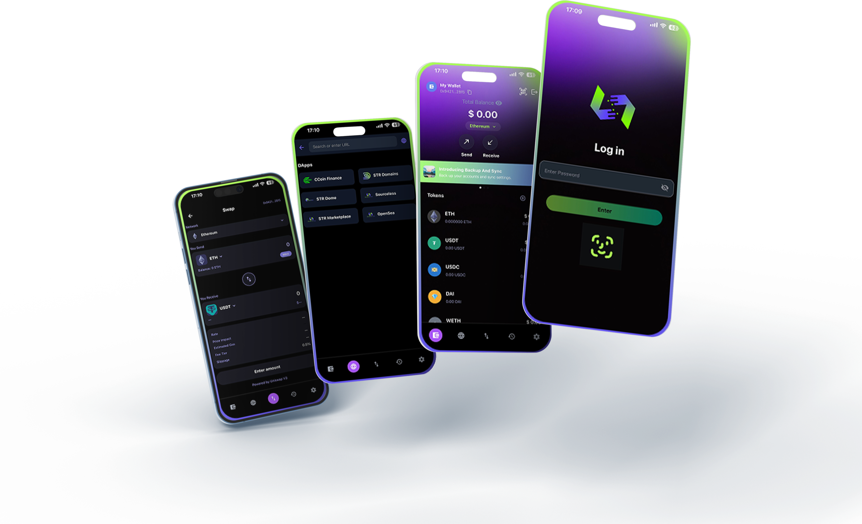 SourceLess Wallet screens